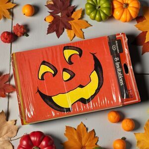 Vintage Hallmark Halloween Invitations Sealed Pack Pumpkin Jack-o’-Lantern NOS